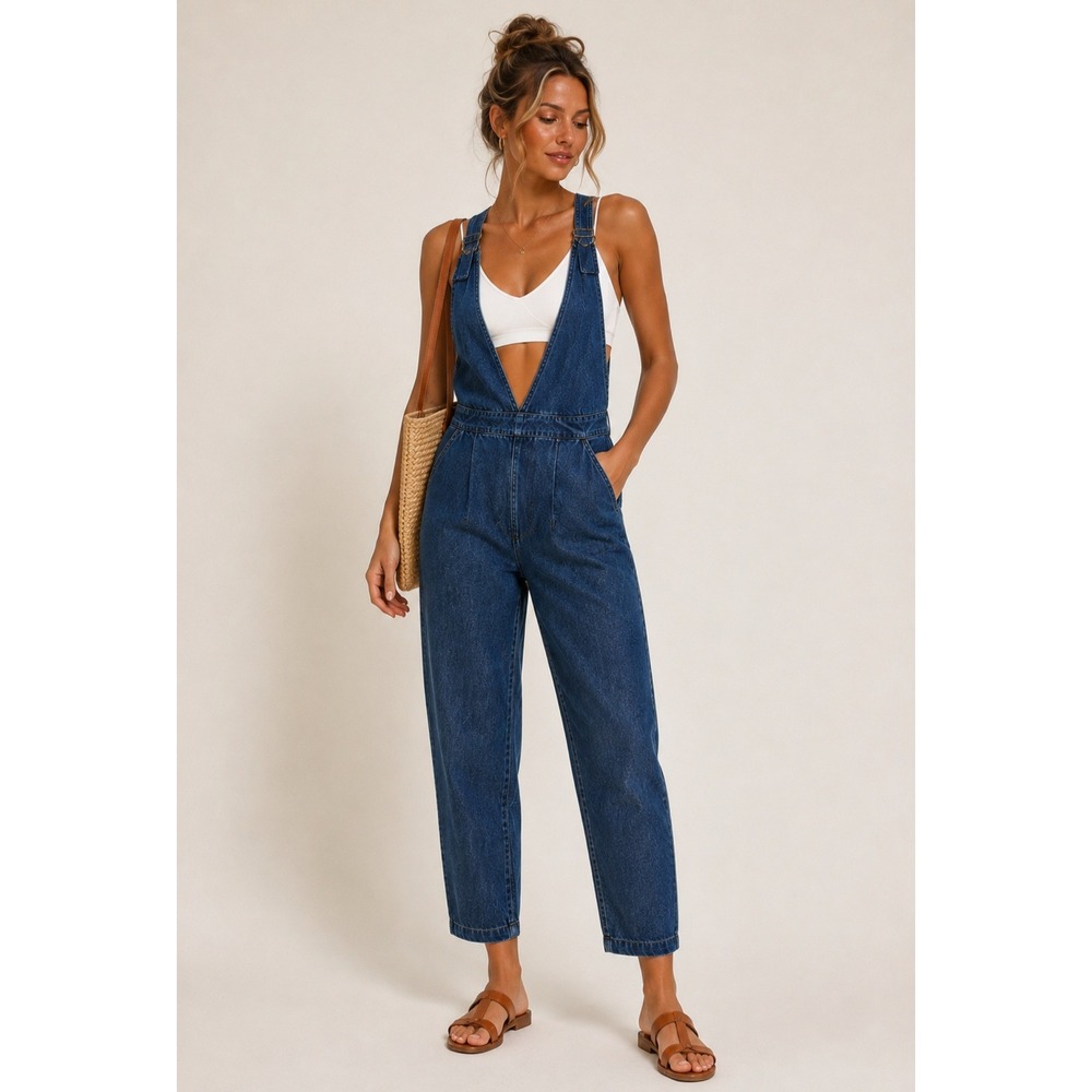 Loup Indigo Denim Overalls Blue Wide Coveralls Jumpsuit Womens Large Made in USA